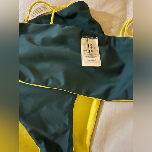 NWOT Madewell second wave Green/Yellow two piece swimsuit XS reversible - Picture 5 of 7